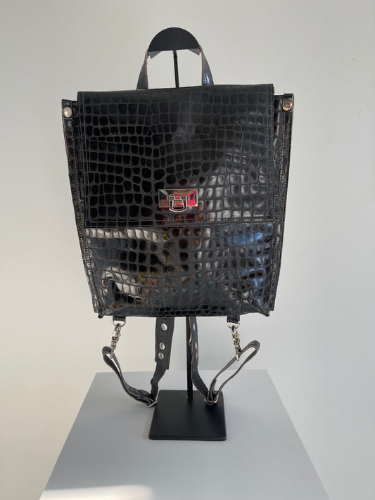 Crocodile Embossed Square Backpack
