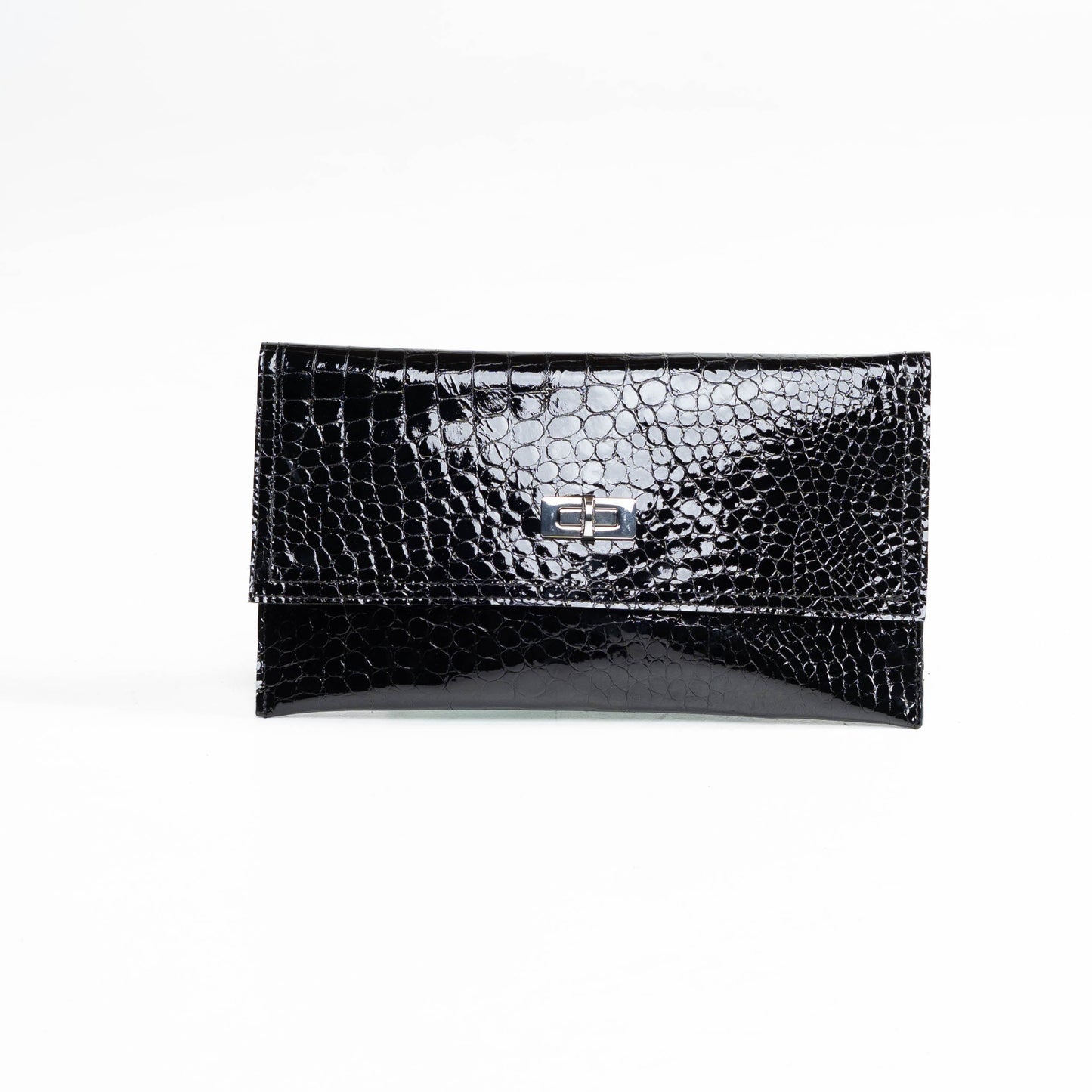 Crocodile Embossed Patent Leather Clutch