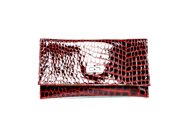 Crocodile Embossed Patent Leather Clutch